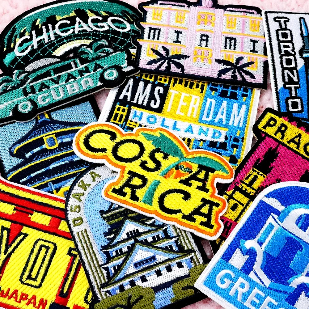 12Pcs/Lot MIAMI GREECE KYOTO Iron on Patches Cloth Embroidered Applique Sewing Clothes Apparel Accessories Decoration Patch