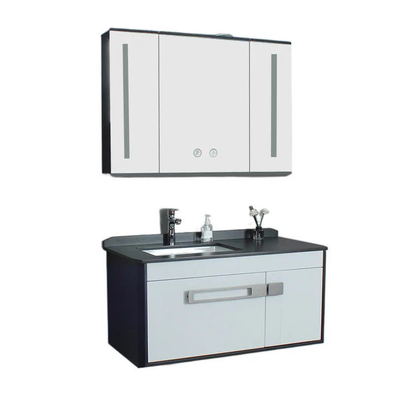 

Simple intelligent solid wood bathroom cabinet combination rock slab ceramic washbasin toilet washbasin