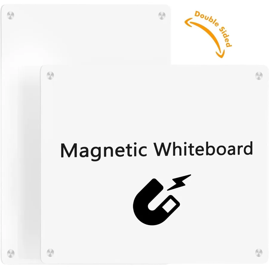 سبورة بيضاء مغناطيسية للثلاجة، لوح مسح جاف من الأكريليك اللامع، لوح تخطيط أبيض للثلاجة مقاس 12 × 9 بوصة، مفكرة صغيرة مزدوجة الجوانب