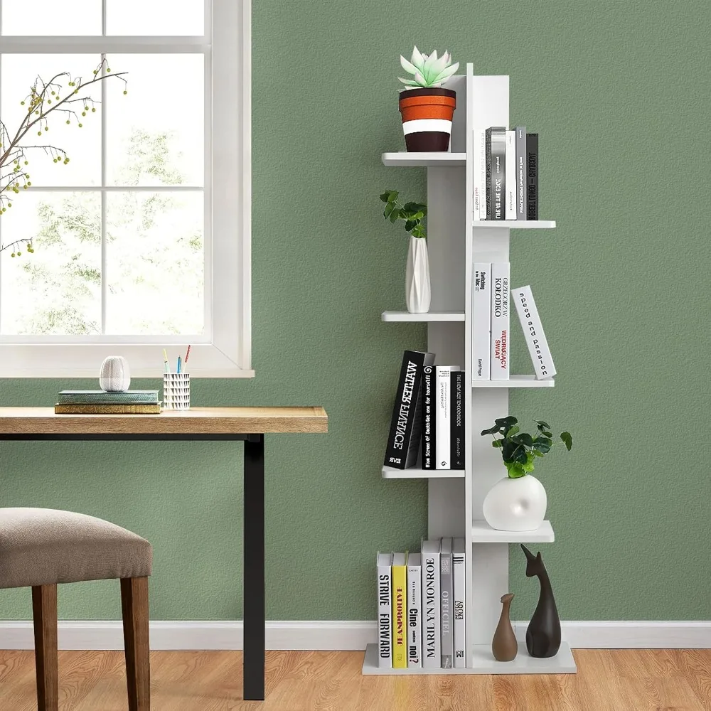 7-Tier Bookshelf, Multipurpose Storage Shelf Space-Saving Bookcase Wood Display Shelf Stand for Books Photos Artwork, Pot Plant