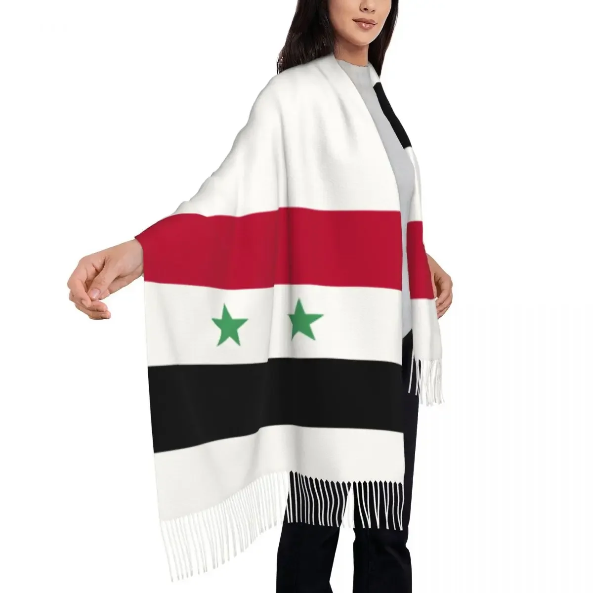 Personalized Printed Syria Flag Long Pile Fringe Men Scarf Women'S Anti Chill 