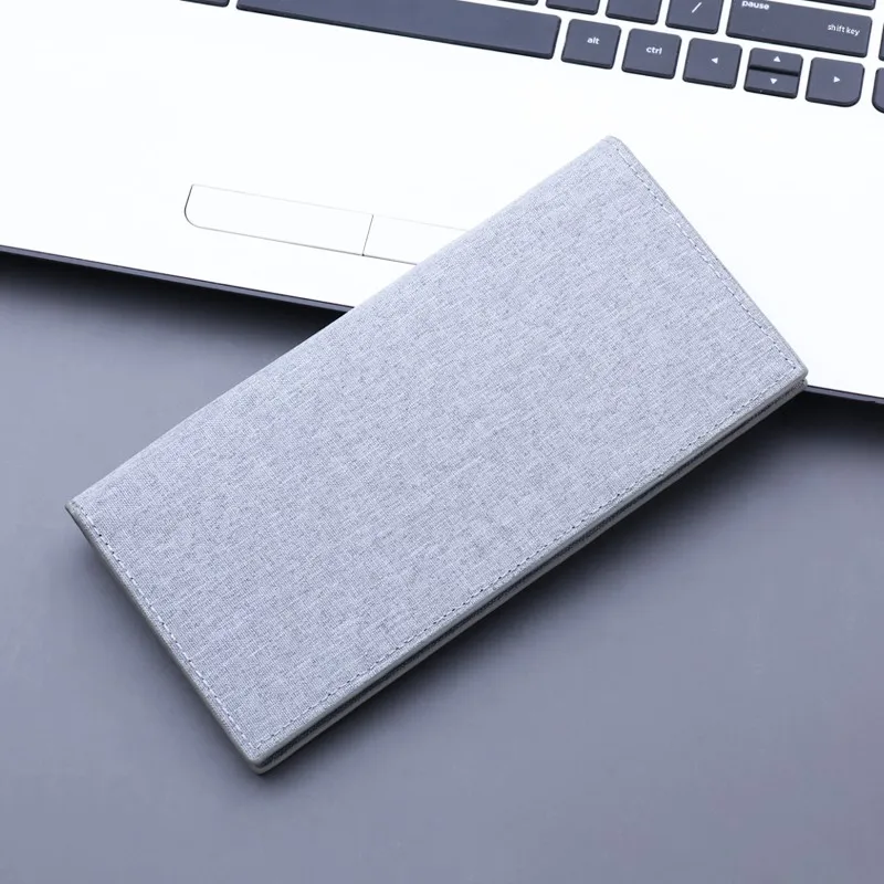 Men's Canvas Long Wallet Ultra-Thin Multi-Card Slot Simple Trendy Youth Purse Korean Style Pure Color Vertical Shape