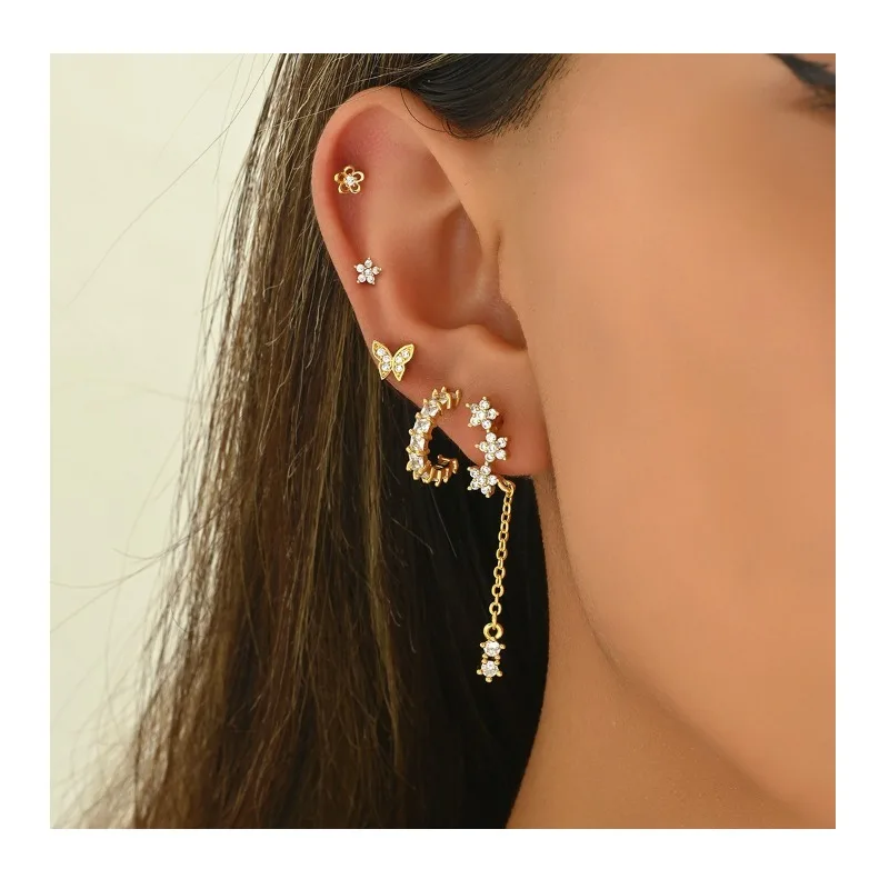 

Серьги-гвоздики Wind Original Niche Design Star с цирконами, универсальный набор простых серег-гвоздиков в форме звезды