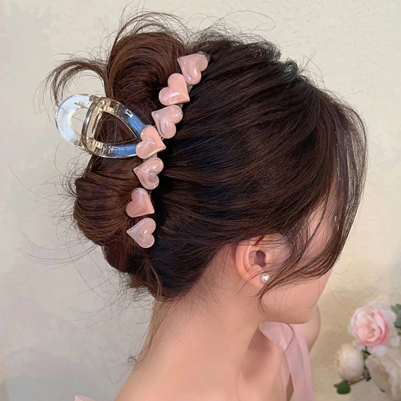 

Korean Style Vintage Jelly Color Love Ponytail Hairpin Large Hair Clip For Girl Fashion Hair Claw Headdress Summer Accessories