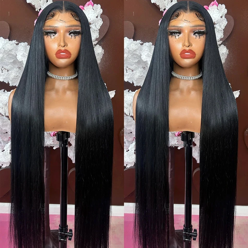 250% Brazilian 30 40 Inch 13x6 HD Transparent Lace Frontal Wig Bone Straight 5x5 Glueless Lace Closure Wigs Human Hair For Women