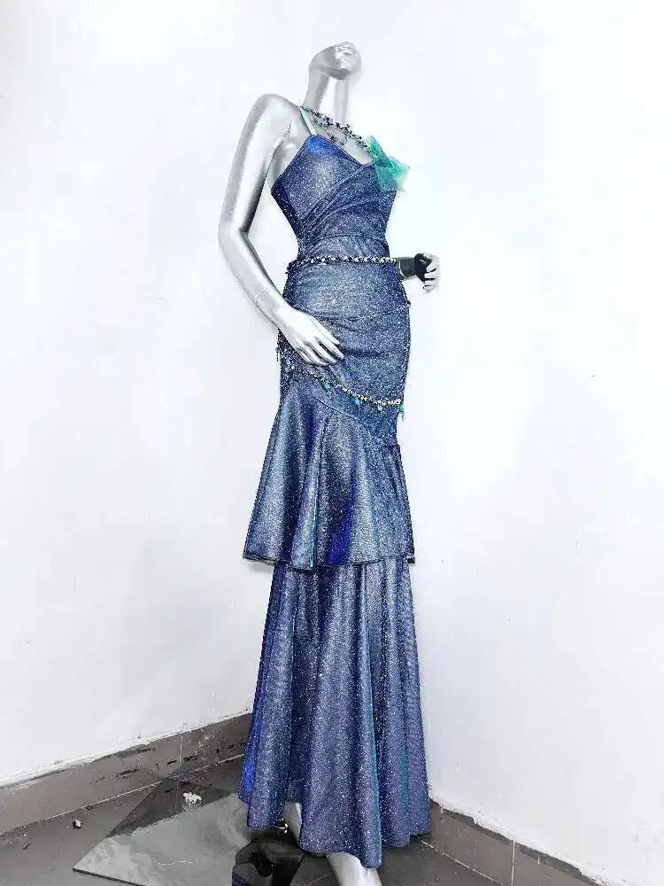 

Extended New Blue Ocean Legend Blue Polarized Green Flash Princess Dress Sexy Mermaid Dress