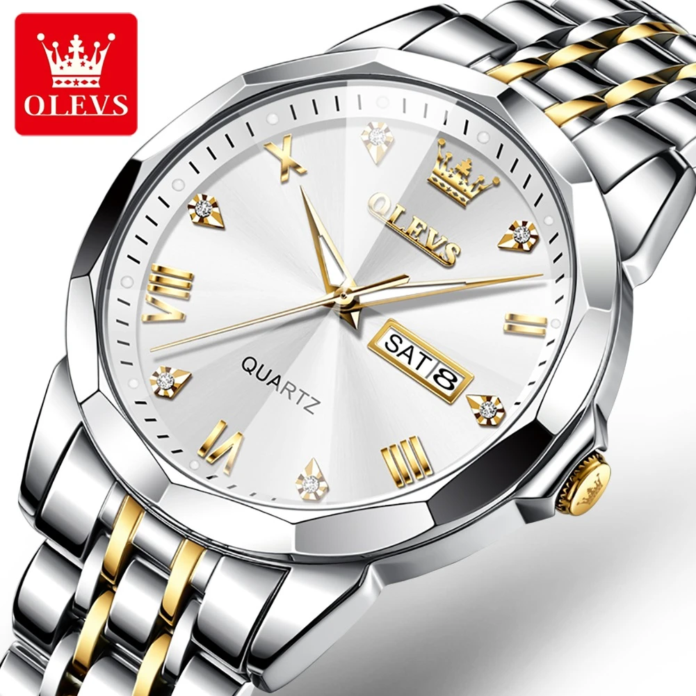 

OLEVS 9931 Quartz Business Watch Round-dial Stainless Steel Watchband Week Display Calendar Luminous