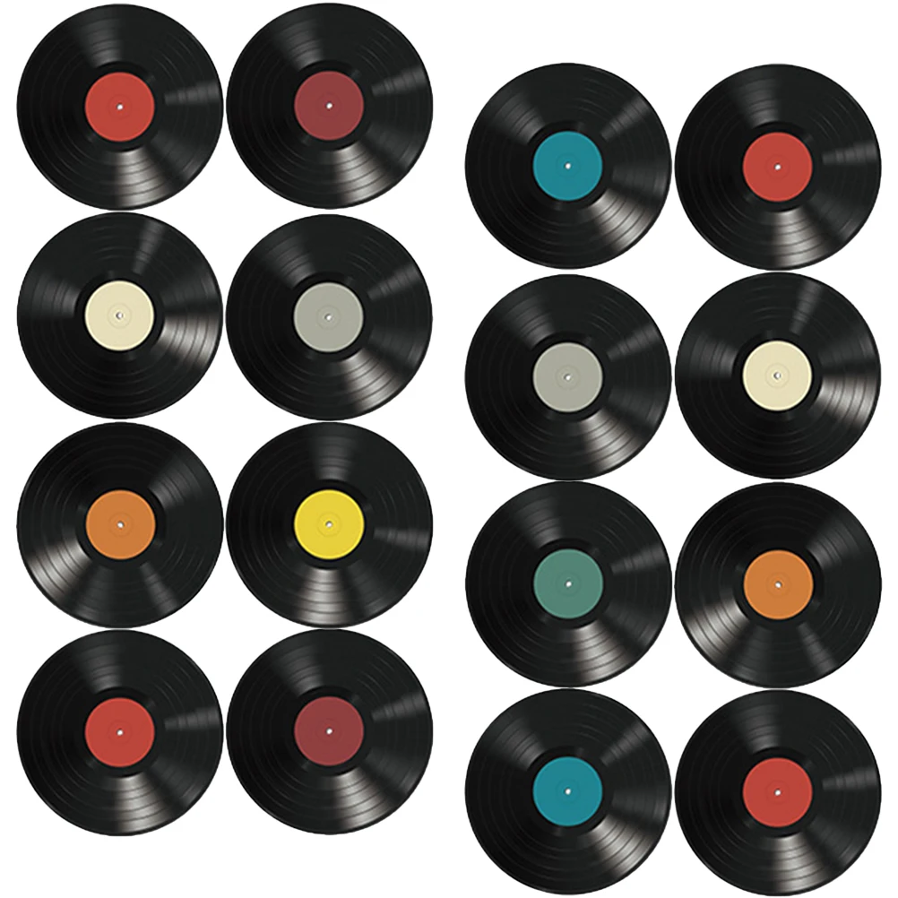 16Pcs Wall Mount Record Stickers Blank Vinyl Records Wall Decors Disk Coasters Room ornament Coffee bar music Personalized decor