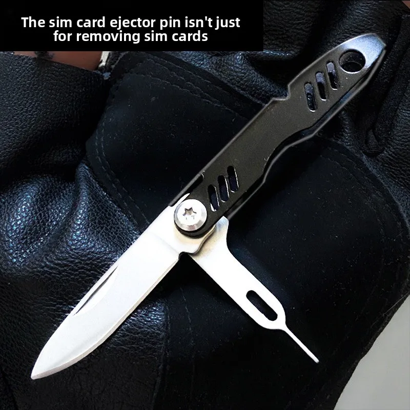 Mini EDC Pocket Knife Keychain, Multifunction Tool with SIM Ejector & Bottle Opener for Outdoor, Camping, Hiking