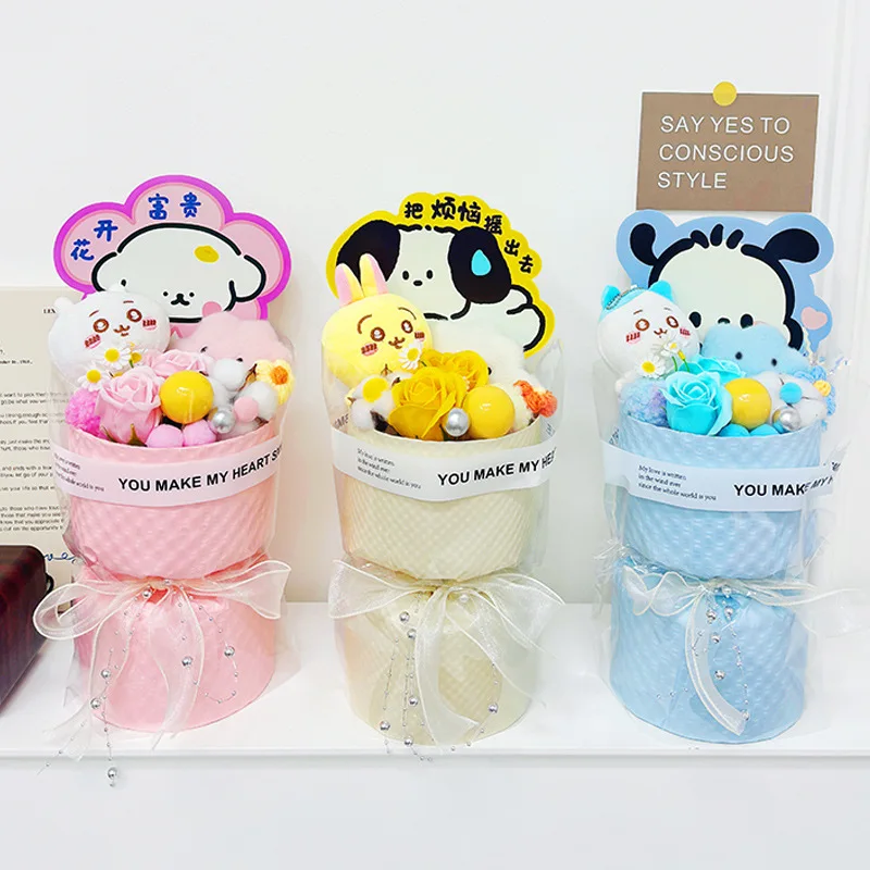 Miniso Kawaii Hachiware Doll Bouquet Cute Usagi Chiikawa Plush Doll Christmas Valentine's Day Birthday Graduation Gifts