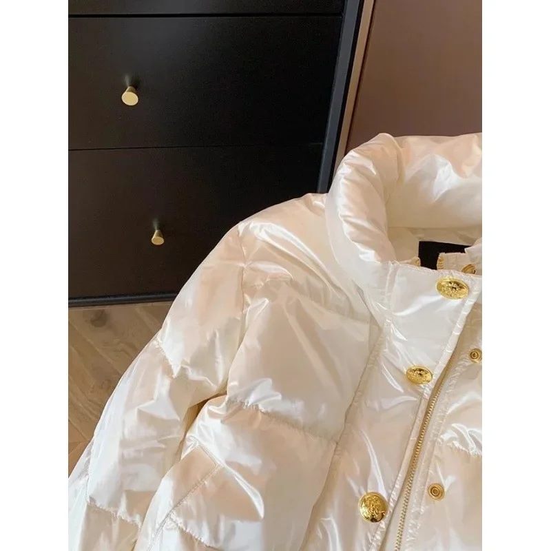 화이트 스탠드 칼라 패셔너블 두꺼운 솜 패딩 재킷 여성 겨울 디자인 감각 다용도 따뜻한 패딩 브레드 재킷