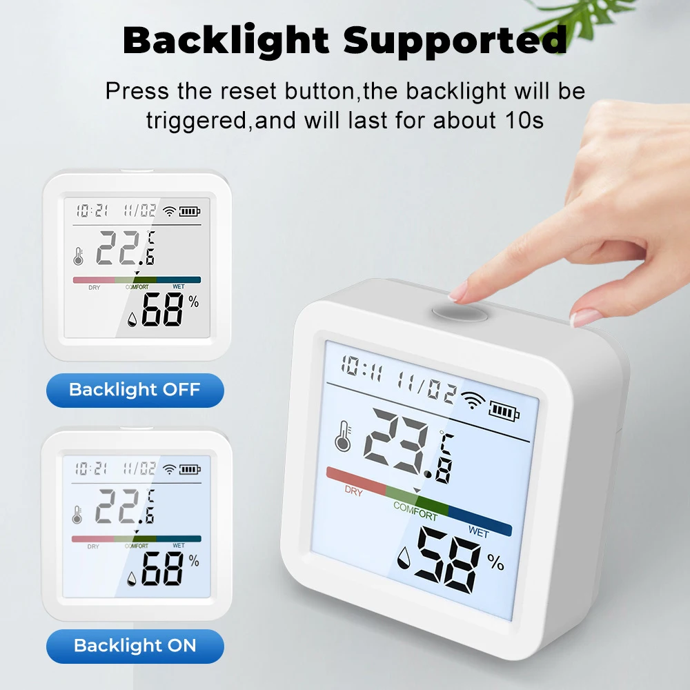 ONENUO Tuya WIFI Temperature Humidity Sensor Hygrometer Thermometer Smart Home Backlight Smart Life Support Alexa Assistant