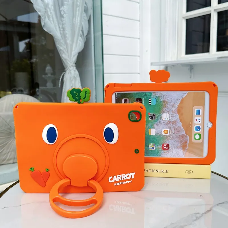 

Противоударный чехол-подставка 3D Морковка для детских планшетов iPad Air 6, 7, 8, 11 дюймов, A16, A19, Pro 11 дюймов (2018-2025), M2, M3, M4 (2026) с ремешком