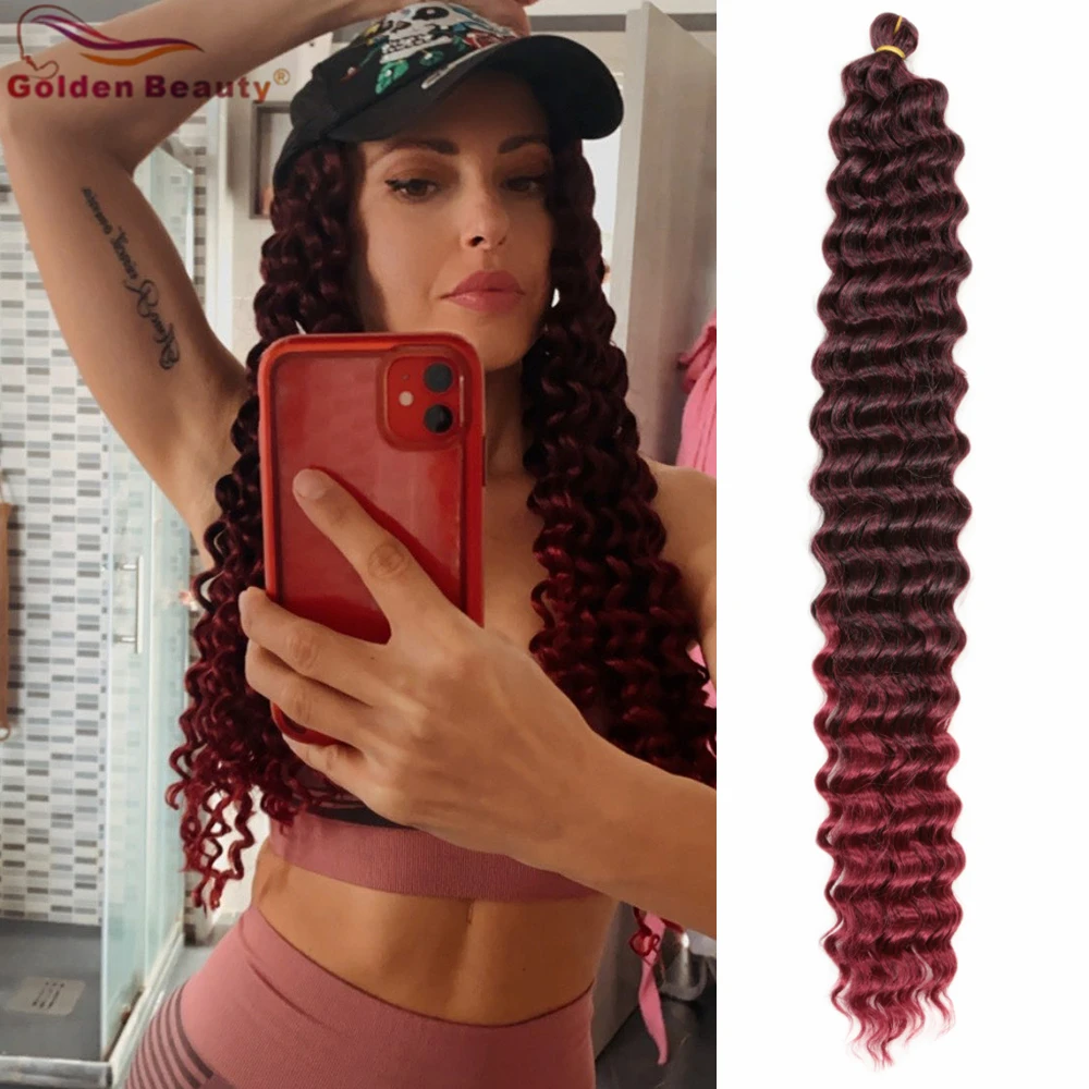 Tresses synthétiques Deep Wave au Crochet, Extensions capillaires pour femmes Blondes russes, 22 pouces, 28 pouces