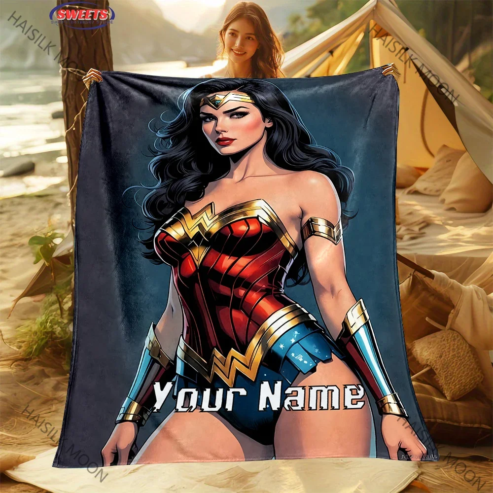 DIY DC Wonder Woman Flannel Blanket Custom Name Personalized Blanket Soft Comfortable Shawl Four Seasons Blanket Special Gift