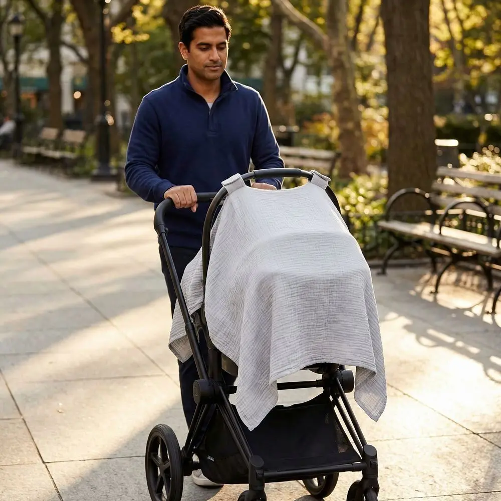

Cotton Baby Basket Cover Breathable Soft Infant Safety Seat Cover Light-Blocking Lightweight Sunshade Stroller Blankets Nursing