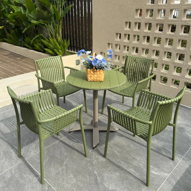 

round table Internet celebrity plastic wood table and chair combination terrace sun protection simple leisure milk tea shop cafe