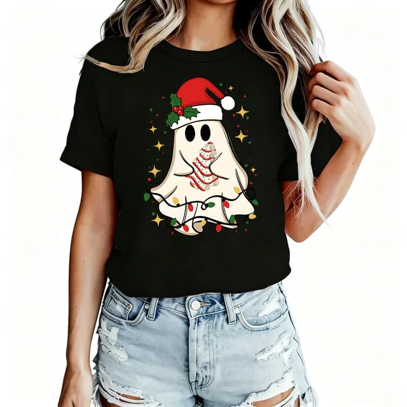 Christmas-Themed Women's T-Shirt 100% Cotton Funny Graphic Short Sleeve Tee Novelty Shirt Casual Crew Neck Top S-5Xl
