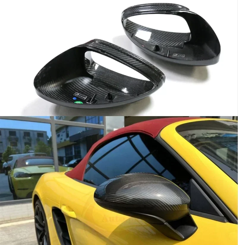 Real Dry Carbon Fiber Replacement Side Door Mirror Cover For Porsche 982 718 Boxster/Cayman 2016 -2023