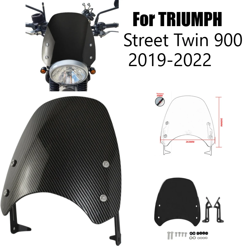 

Для мотоцикла Triumph Street Twin 900 2019-2022: Ветровое стекло, модифицированный обтекатель фары, ветрозащитный дефлектор