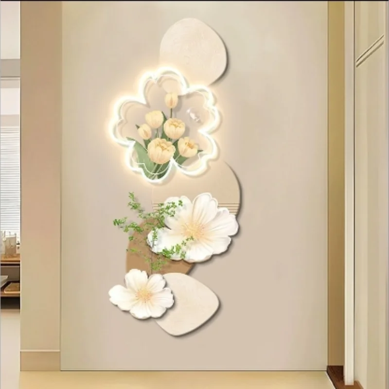 Cream Flower Living Room Entrance Porch Decorative Painting LED Light Advanced Mural Light