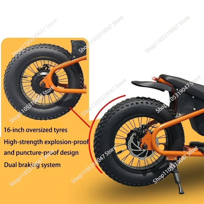 Vehículo eléctrico de 48V 10.4ah 350W con neumáticos anchos de 16 pulgadas para nieve y playa, bicicleta eléctrica para adultos para desplazamientos urbanos con amortiguación.