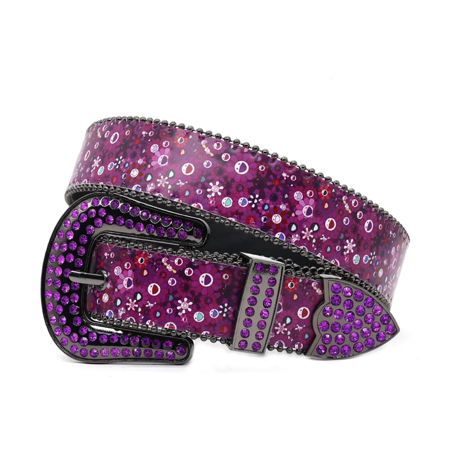 Cinture di strass di girasole muslimpunk Y2K cinture di lusso di marca di design in vera pelle con borchie di cristallo Western Cowboy Diamond Bling Belt