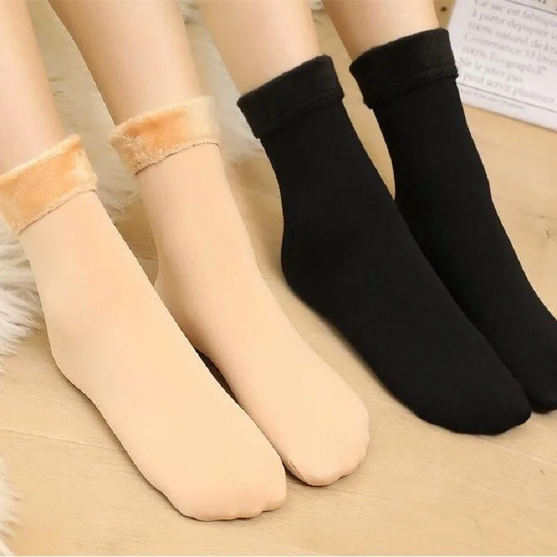 Fashion Solid Elastic Fleece Snow Socks Thermal Comfortable Wool Socks Basic Nylon Velvet Unisex Floor Socks Thicken Streetwear