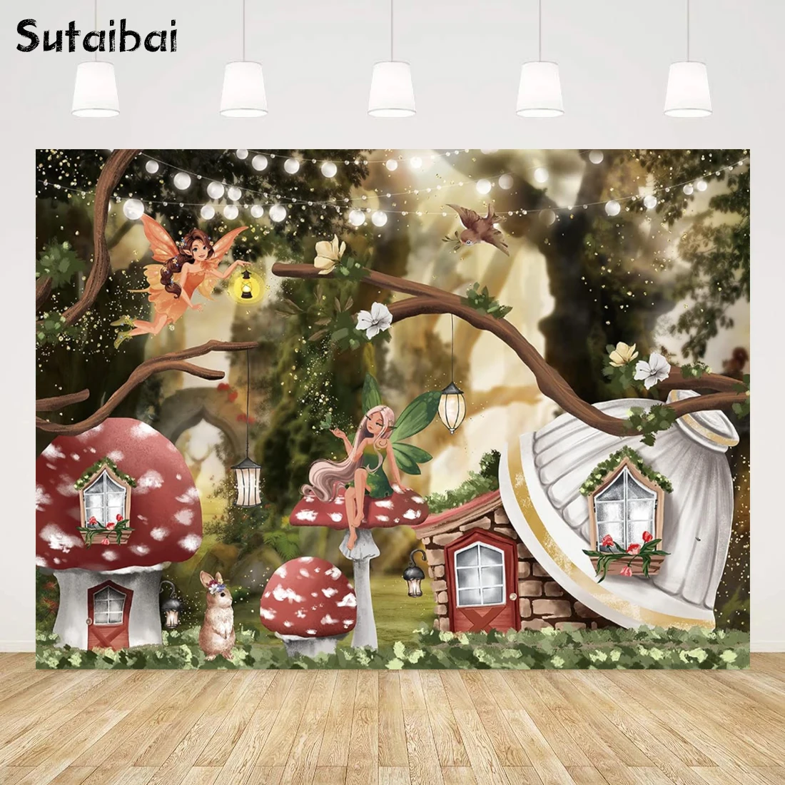 

Spring Backdrop Forest Fairy Wonderland Garden Photography Background Baby Shower Kids Child Birthday Party Banner Cake Banner