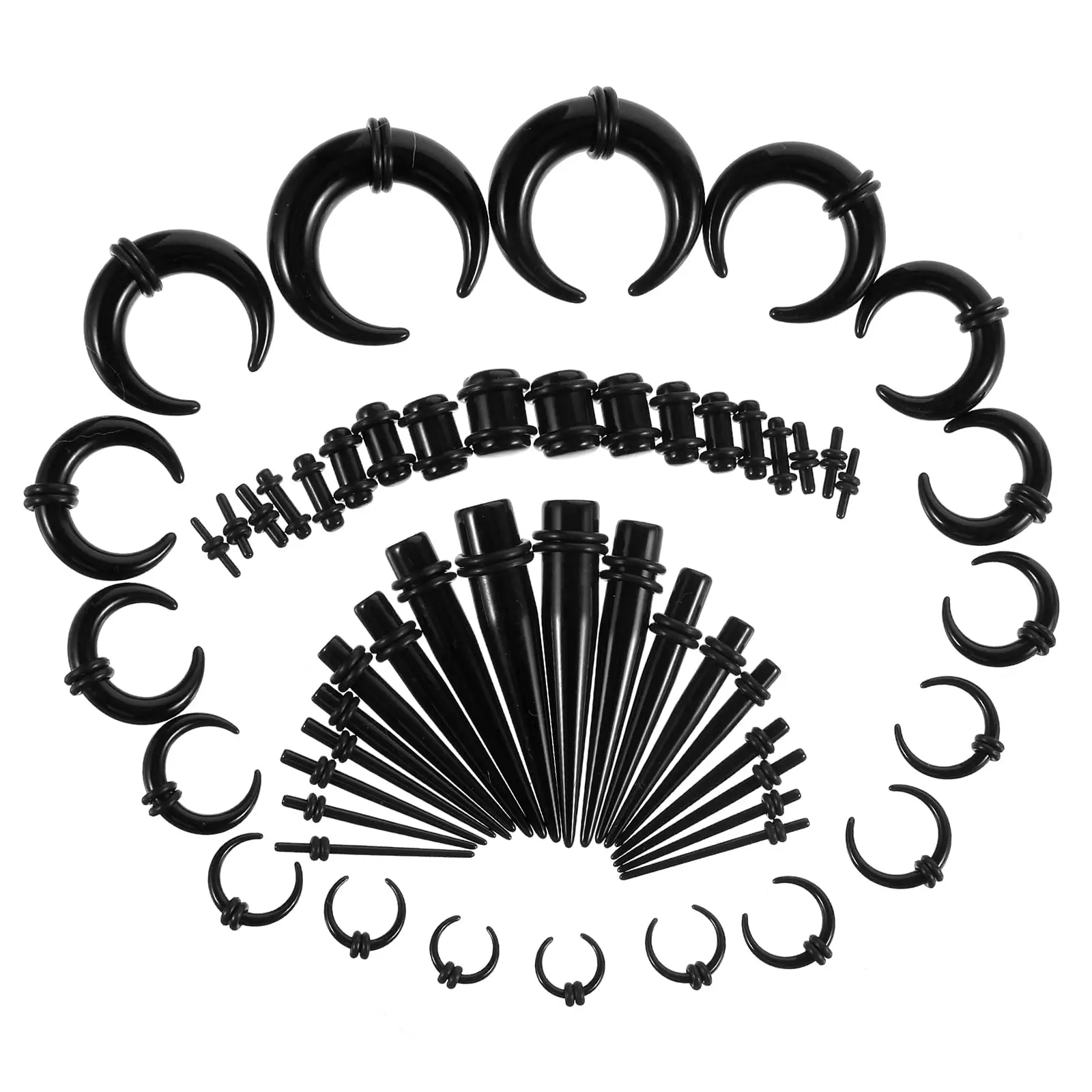 54pcs Ear Stretching Kit Acrylic Gauges for Ears 14G-00G Septum Stretching Kit Taper Gauges C Shape Tunnels Plugs Ear Gauge Kit
