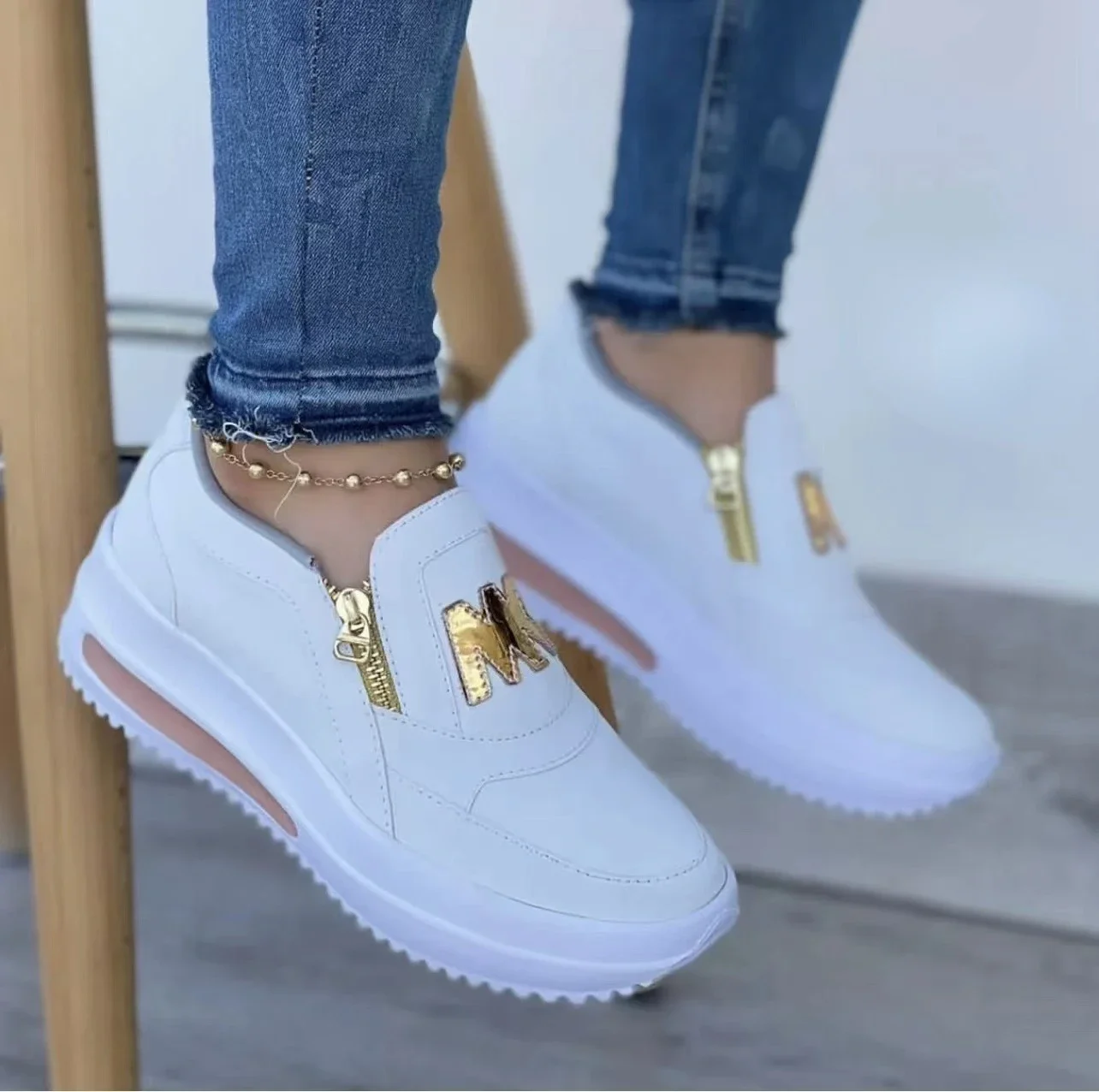 Women Casual Sneakers M Printed Side Zipper Platform Plus Size Vulcanized Shoes Zapatillas Mujer Sapato Plataforma Feminino