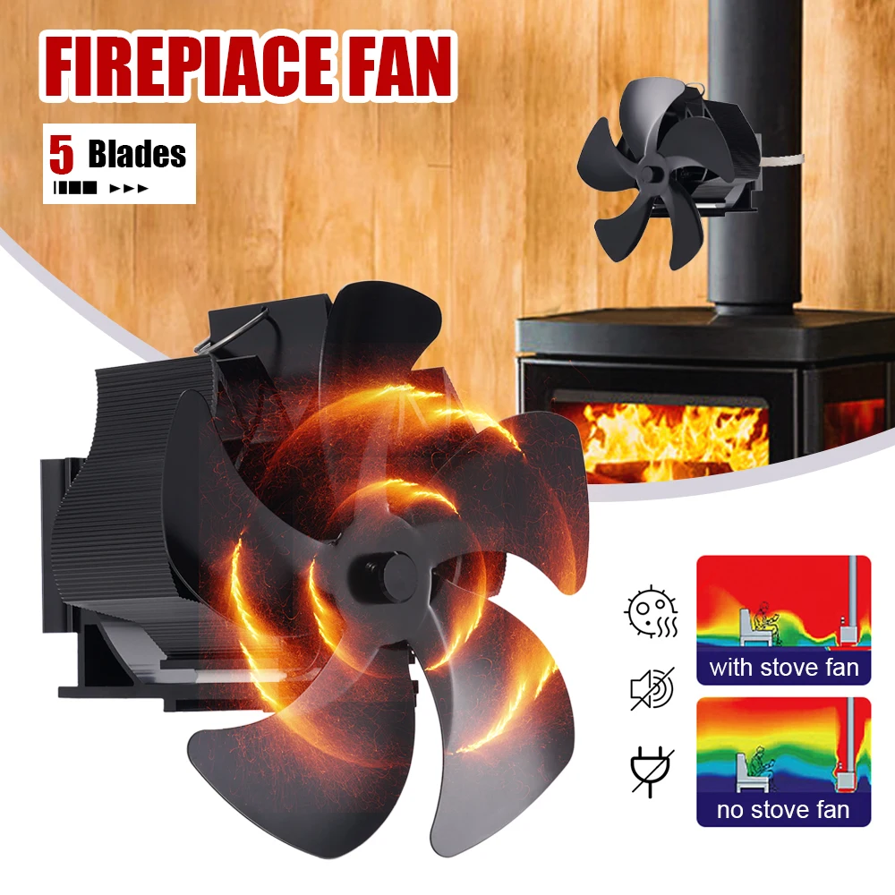 Wall Hanging 5 Blades Heat Powered Stove Fan With Clamp Fireplace Fan Log Wood Burner Eco Quiet Fan Efficient Heat Distribution