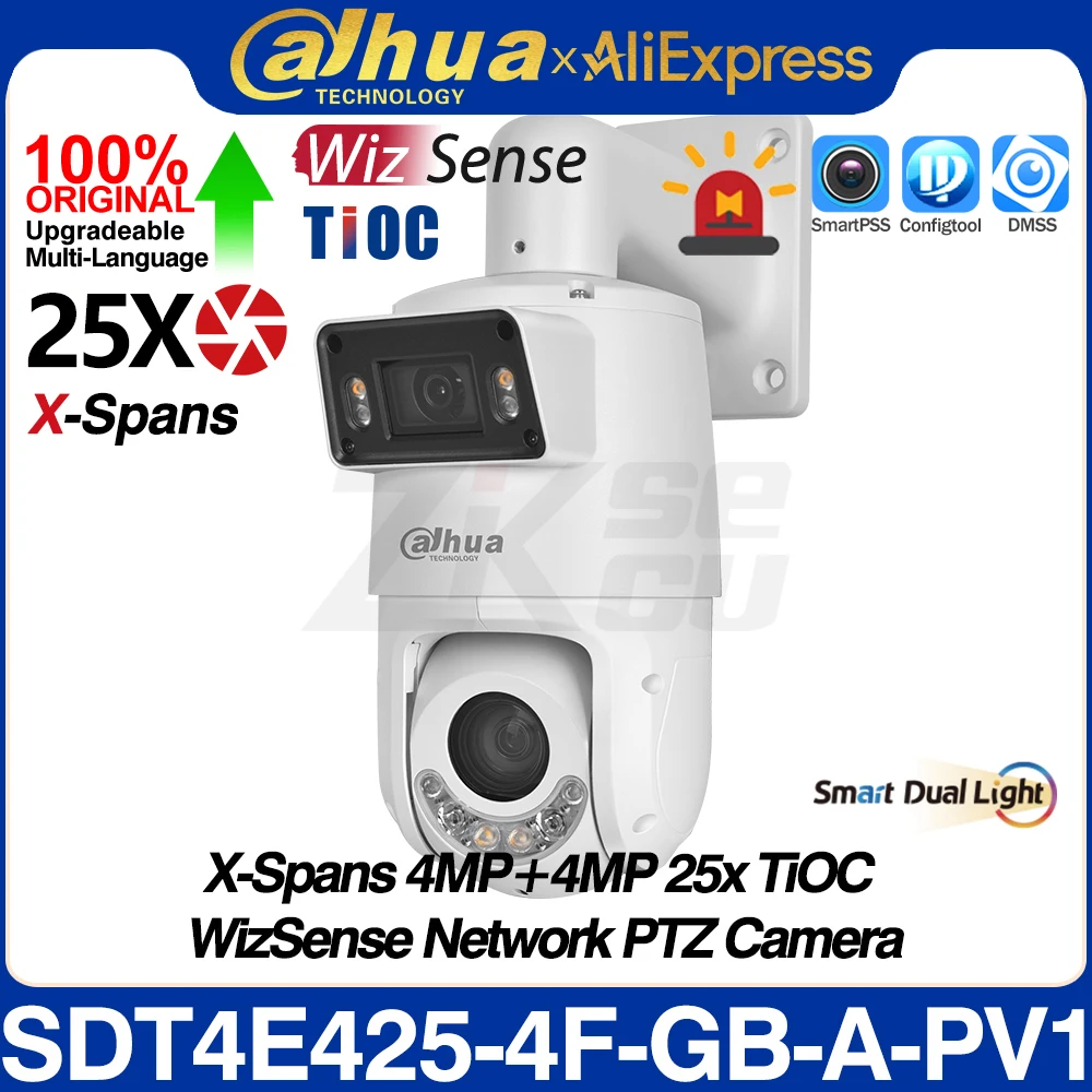 Dahua SDT4E425-4F-GB-A-PV1 X-Spans 4MP+4MP 25X Zoom TiOC WizSense Speed PTZ POE IP Camera Smart dual light Auto Tracking IVS SMD