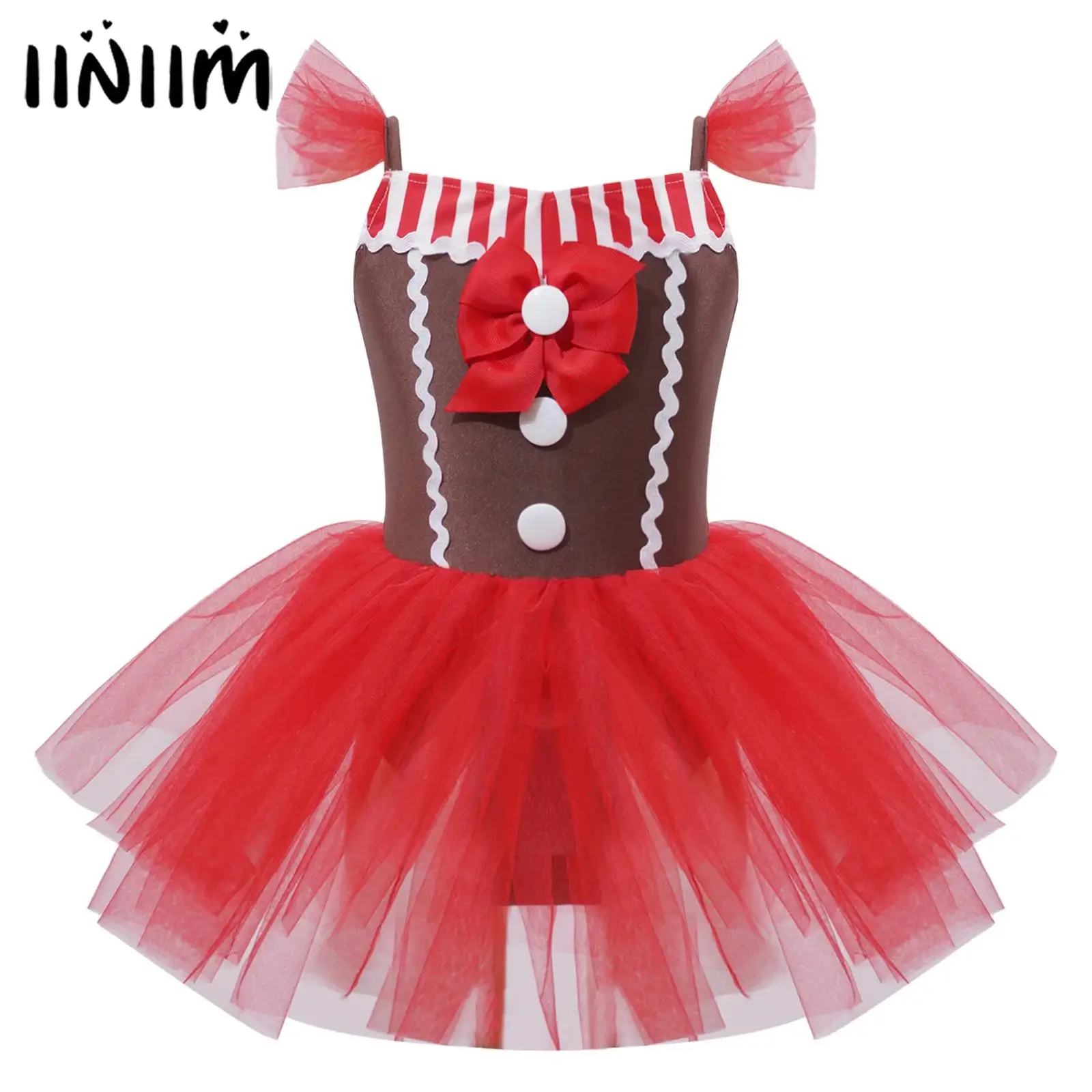 Małe dziewczynki boże narodzenie piernikowy ludzik kostium Bowknot w paski Tutu sukienka body Tutu sukienka nowy rok Xmas Santa Cami sukienka