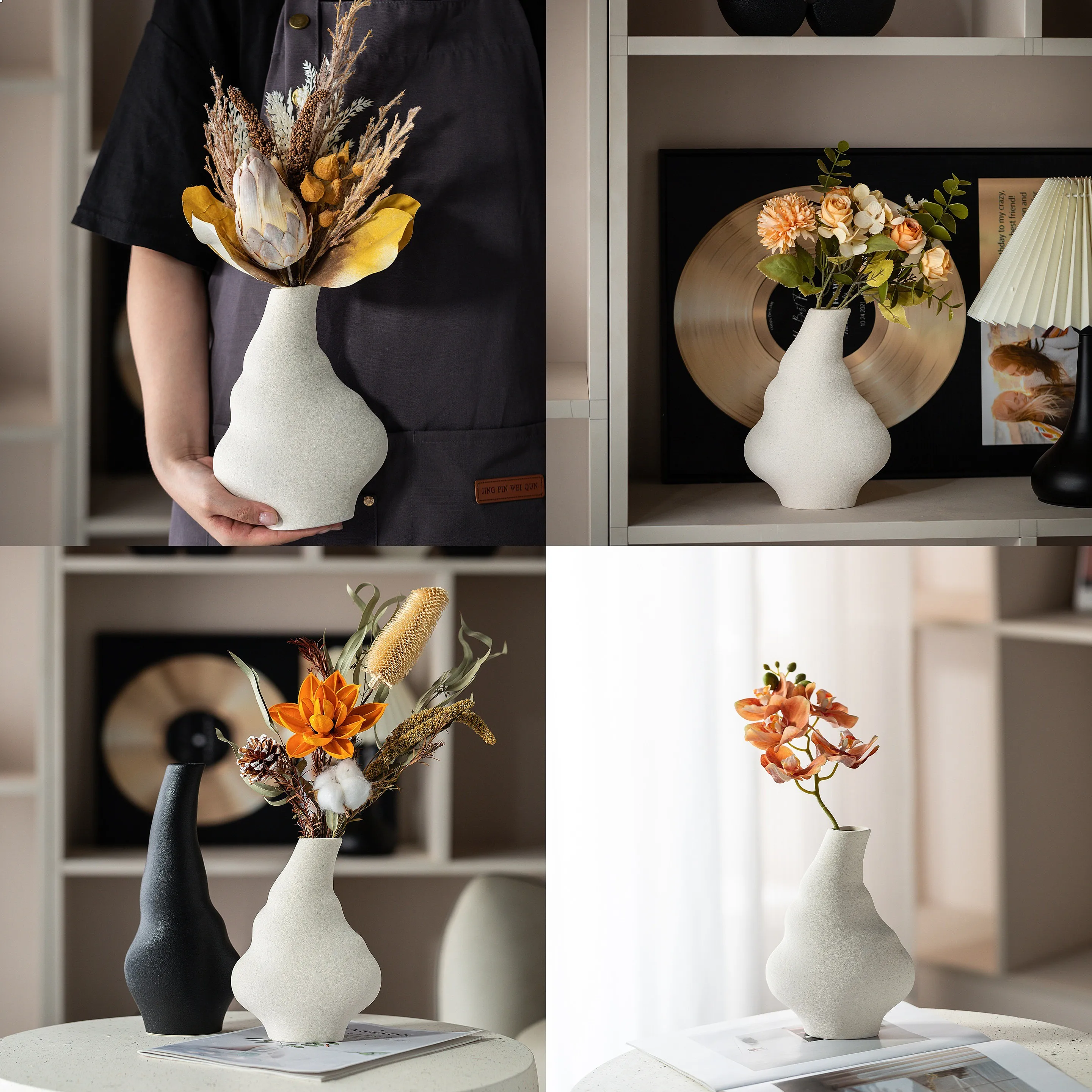 New Chinese Ceramic Small Vase for Dried Flowers, Living Room Table TV Cabinet Office Decor Inlay