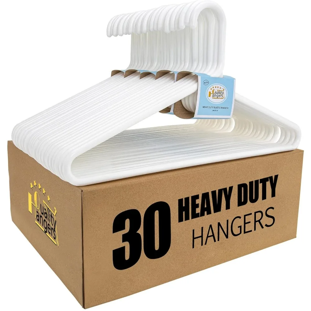 

30 Pack Heavy Duty White Plastic Clothes Hangers Thick Closet Set with Hooks for Scarves Belts Coats