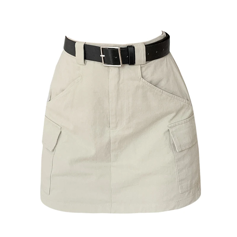 Minifaldas Vintage con cinturón para mujer, falda holgada Y2K de alta calidad con bolsillo Cargo, ropa de calle informal que combina con todo, verano