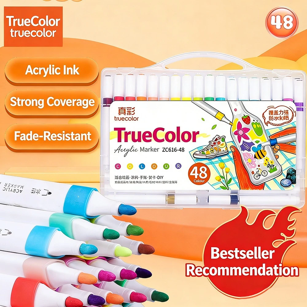 

48 упаковок моющихся акриловых красок, цветных истинных, без нажатия, треугольная ручка, нетоксичные, водонепроницаемые, для студентов, рисования, школы и DIY