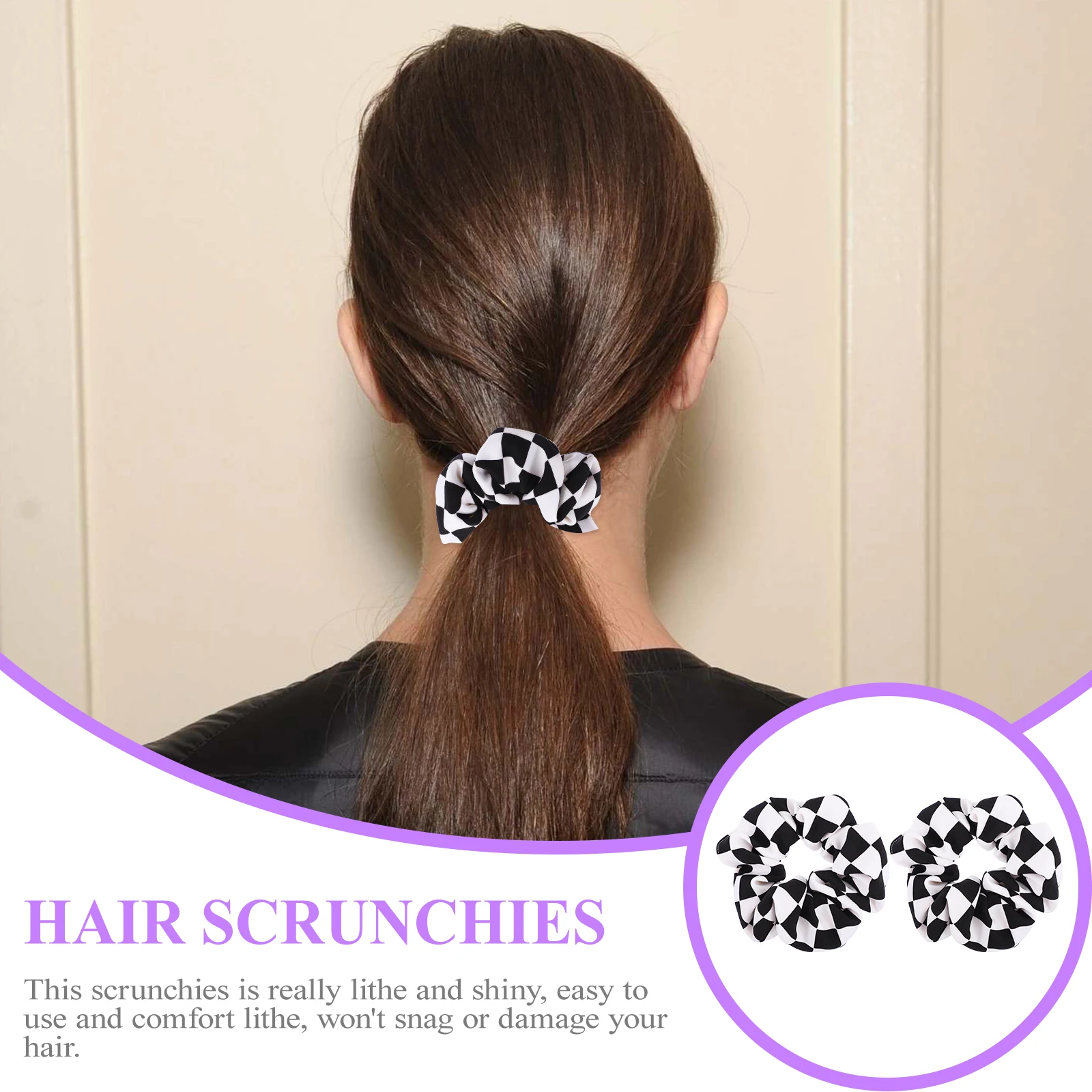 

2 Pcs Black White Checker Circles Scrunchies Elastic Bands Girls Accessories Chessboard Pattern Hair Ties Daily Use Hair Care