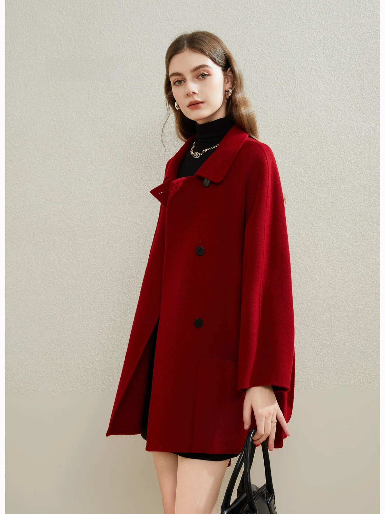 

Элитное двустороннее шерстяное пальто из кашемира для женщин, зимнее, новое, красное, свадебное, утепленное, с отложным воротником, удлиненное