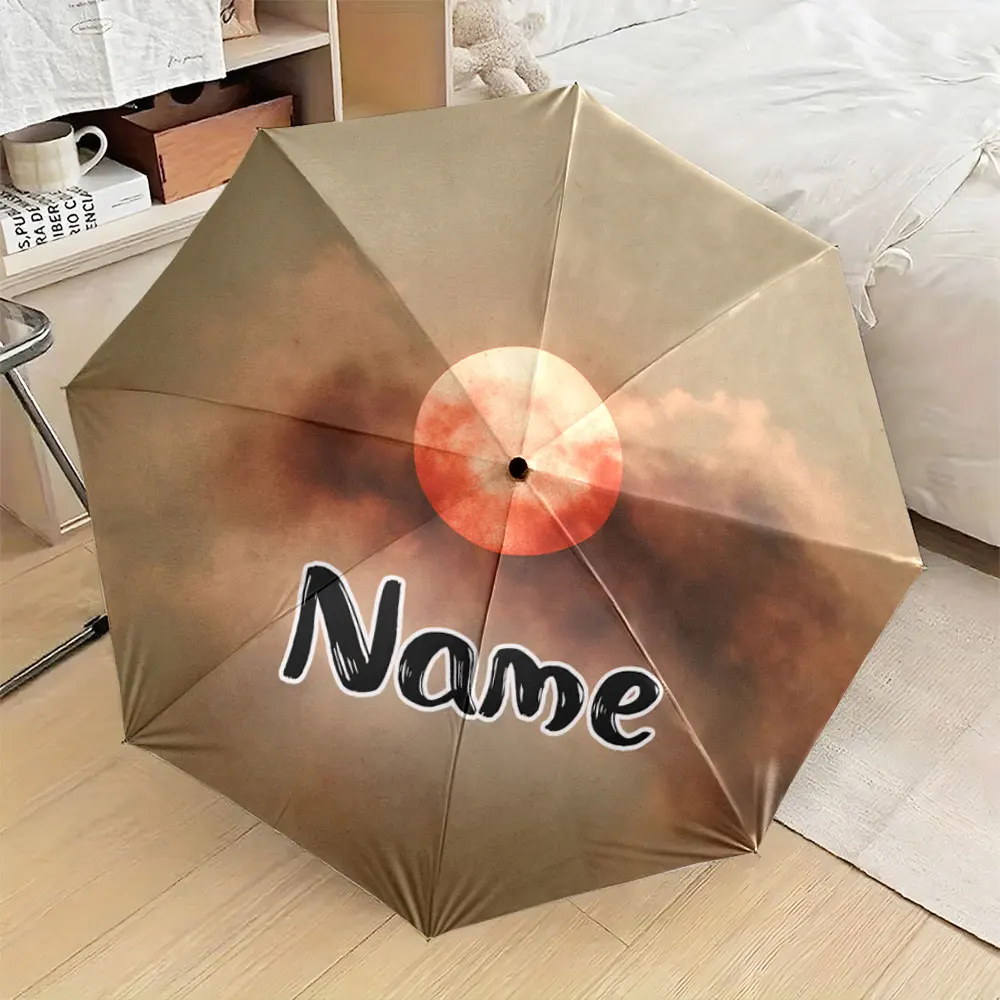 Custom Name Umbrella, Cloudy Sunset Umbrella with Minimalist Design Folding Umbrella for Sunny and Rainy,Gift