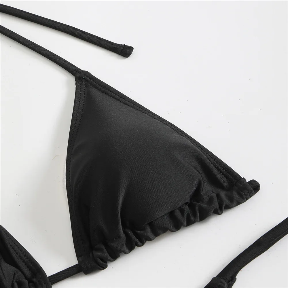 ชุดบิกินี่ไมโครสีดำล้วนแบบ 4 ชิ้น ชุดว่ายน้ำเซ็กซี่ ผ้าคลุม ชุดว่ายน้ำแขนยาวสำหรับผู้หญิง ชุดชายหาด บิกินี่แบบผูกเชือก