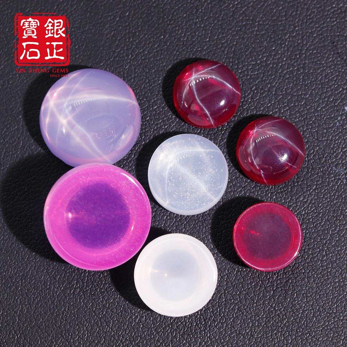 인정 식스 레이 스타 컬티베이트 루비 플랫 바텀 카보숑 라운드 쉐입 랩 그로운 루비 합성 루스 젬스톤 주얼리 제작용