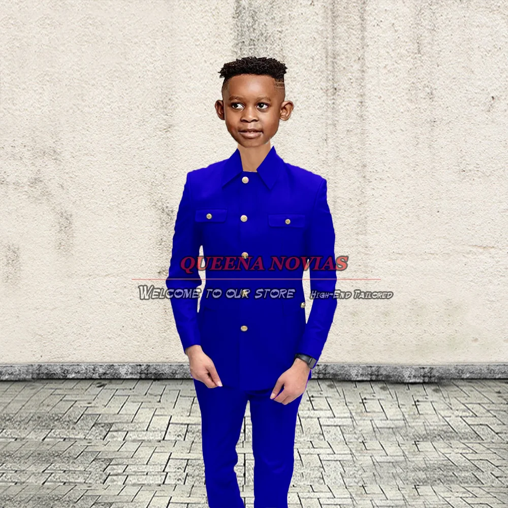 Boys \'kıyafetleri resmi düğün smokin çocuklar için standart yaka Blazer terzi 2 parça ceket pantolon afrika çocuk giyim