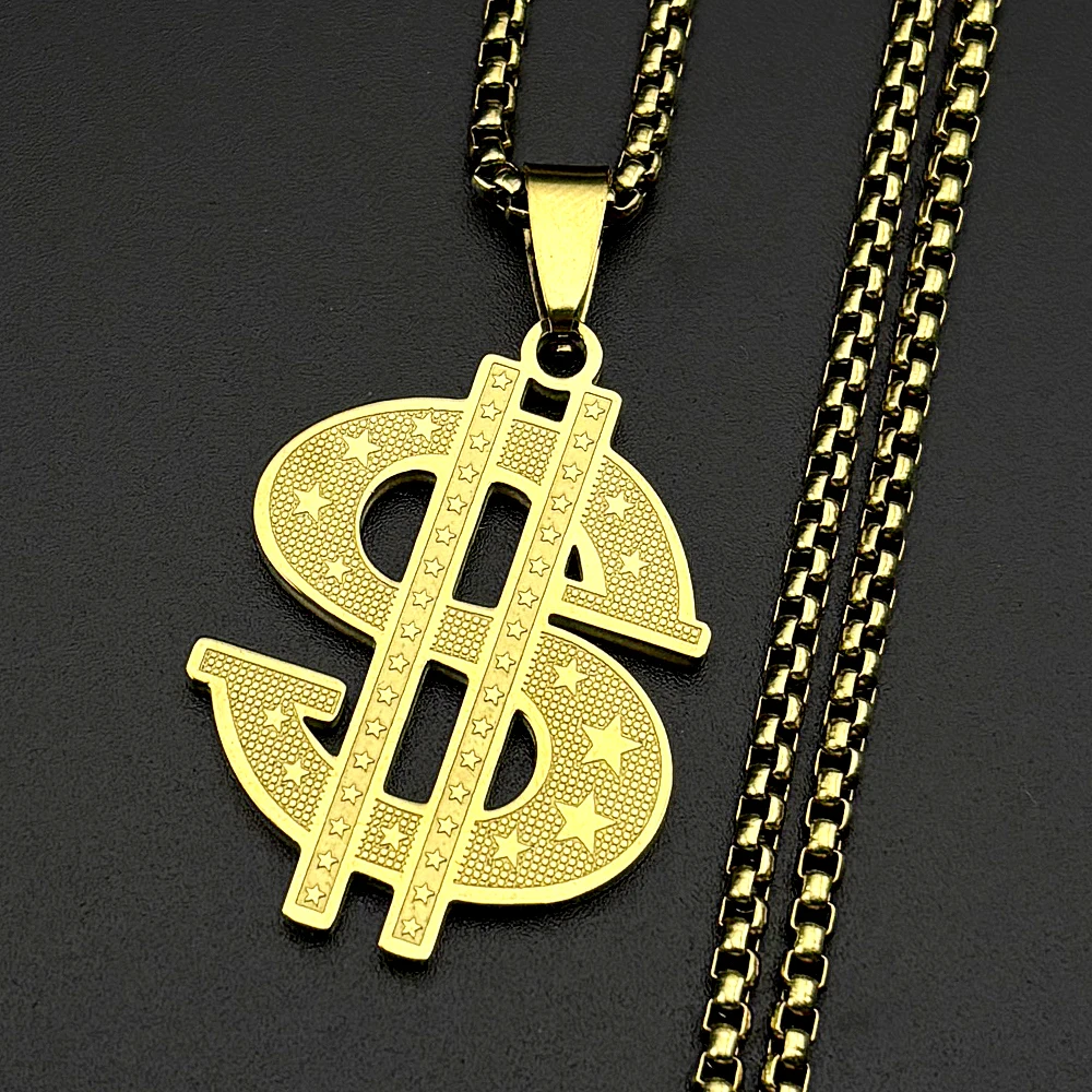 Hiphop Star Dollar Money Necklace For Rapper Egirl Stainless Steel Rock Chain Pendant Jewelry Gift Men Street Rap Accessory