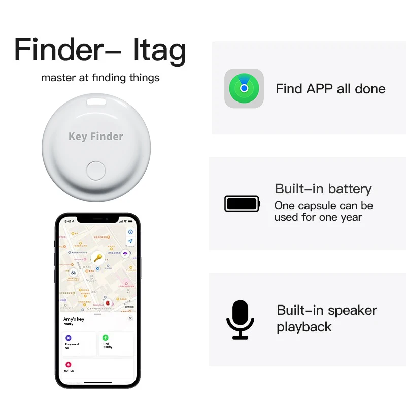 Mini GPS Tracker com Meu App Lembrete para iPhone, Localizador Global Inteligente, Bluetooth, Anti Perder, Crianças, Bagagem, Pet, Bolsas, Chave