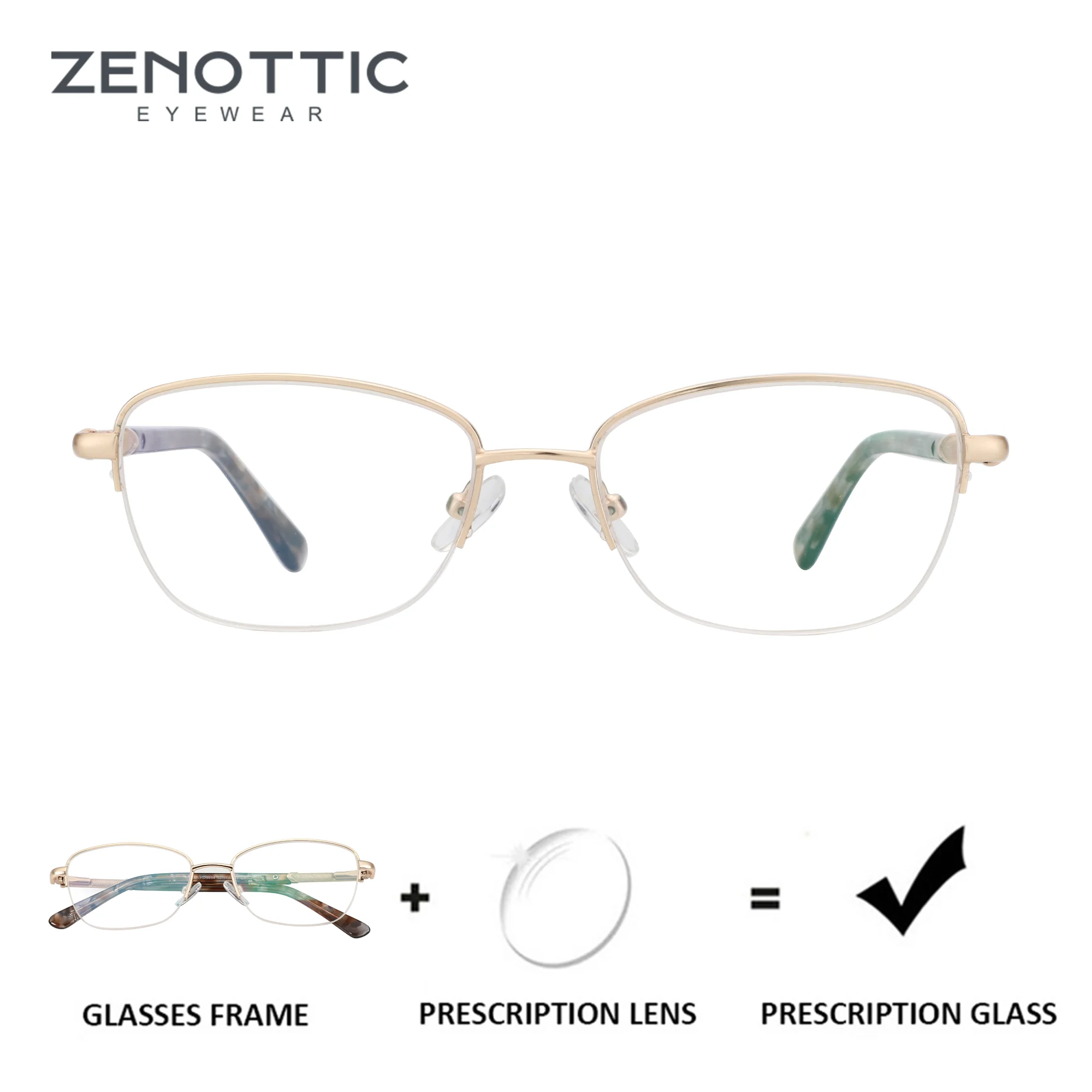 

ZENOTTIC（ S Size）Metal Graduated Photochromic Multifocal Glasses Half-Rim Square Myopia Lenses For Women
