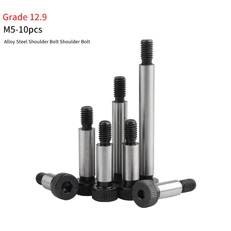 10Pcs M5 Grade 12.9 Alloy Steel Shoulder Bolt, Hex Socket Equal Height Limit Stripper Screw, Easy To Install for Industrial Use