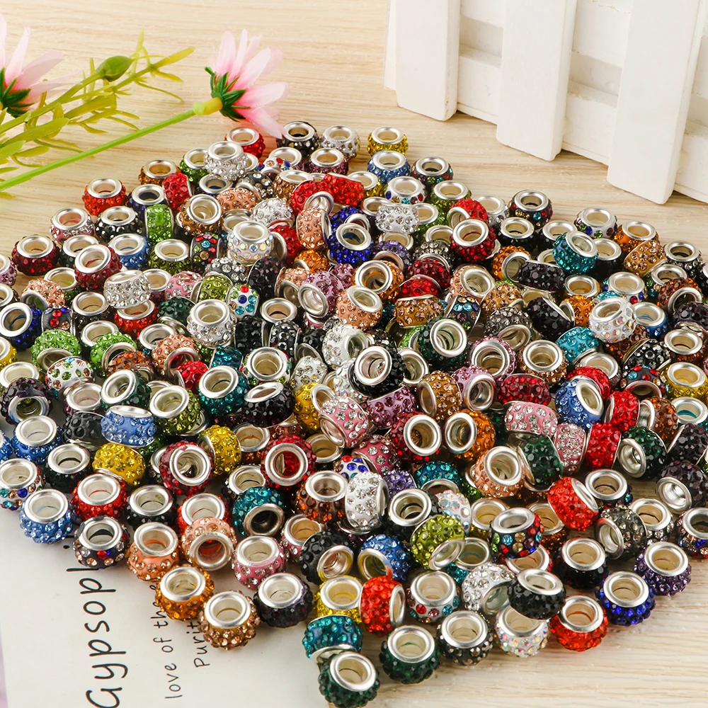 20/50Pcs  Round Rhinestone Crystal Glass Metal Big Hole Beads Loose Spacer Beads For DIY Jewelry Making DIY Bracelet Necklace