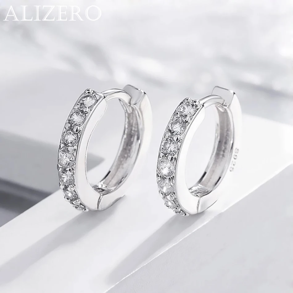 ALIZERO 925 Sterling Silver Earring Crystal Circle Earrings For Women Fashion Wedding Engagement Party Jewelry Gift